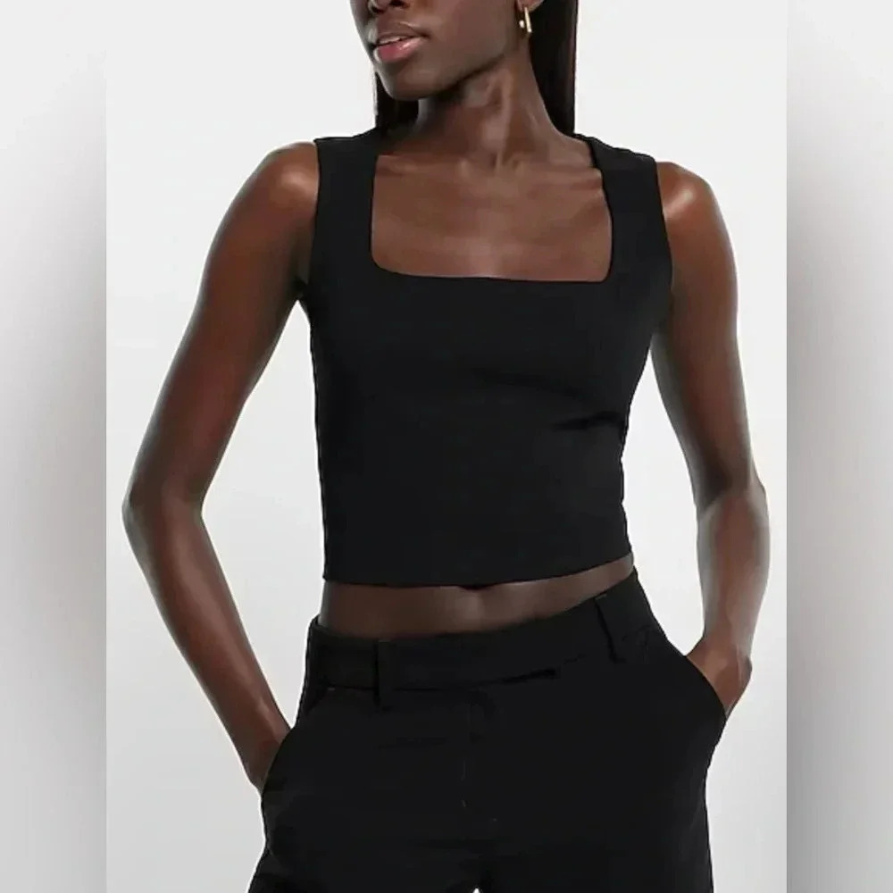 NEW with tags (NWT) Express Black Square Neck Cropped tank top. - Picture 4 of 6